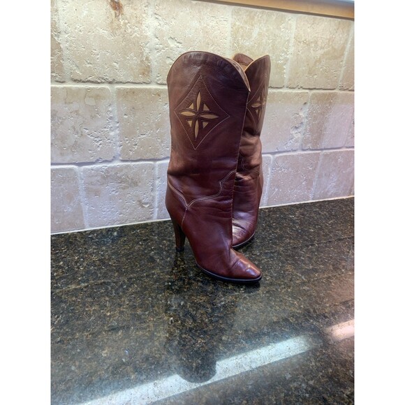 Shoes - Caressa 70’s Vintage Heeled Boots Brown Leather 7.5 Narrow